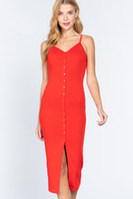 Load image into Gallery viewer, Fron Button Slit Rib Cami Midi Dress
