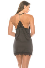 Load image into Gallery viewer, 2 Piece Satin Lace Trimmed Slip Set With Matching Thong
