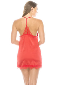 2 Piece Satin Lace Trimmed Slip Set With Matching Thong