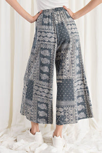 Printed Terry Knit Wide Leg Comfy Pants