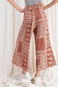 Printed Terry Knit Wide Leg Comfy Pants