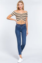 Load image into Gallery viewer, Off Shoulder Stripe Rib Sweater Top
