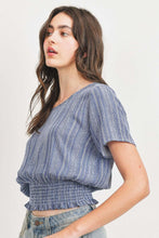 Load image into Gallery viewer, Woven Printed Crinkle Gauze Waist Smocking Short Sleeve Top
