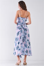 Load image into Gallery viewer, Floral Print Sleeveless Self-tie Wide Wrap Front Ruffle Hem Side Slit Detail Midi Dress
