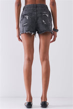 Load image into Gallery viewer, Ripped High-waist Front Zip-up Raw Hem Detail Distressed Mini Shorts
