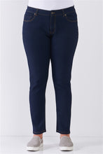 Load image into Gallery viewer, Plus Dark Blue Denim Mid-rise Skinny Jeans
