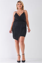 Load image into Gallery viewer, Plus Size Black Surplice Neckline Cami Mini Dress
