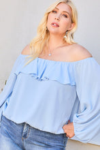 Load image into Gallery viewer, Off Shoulder Ruffle Bubble Sleeve Top
