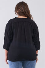 Load image into Gallery viewer, Plus Striped Frill Neck Gathered Sleeve Detail Button-down Relaxed Boho Top
