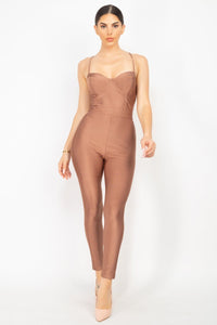 Solid Skinny Cinched Sweetheart Jumpsuit