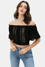 Load image into Gallery viewer, Lace Trim On The Front And Sleeves, Waist Band Cropped Top
