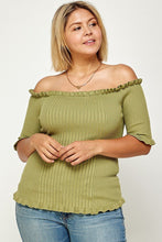 Load image into Gallery viewer, Plus Size Rib Knit Off Shoulder Short Sleeve Top
