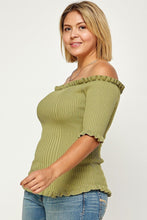 Load image into Gallery viewer, Plus Size Rib Knit Off Shoulder Short Sleeve Top

