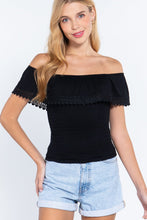 Load image into Gallery viewer, Off Shoulder W/lace Smocked Top
