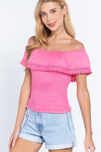 Load image into Gallery viewer, Off Shoulder W/lace Smocked Top
