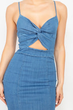 Load image into Gallery viewer, Twisted Front Cutout Denim Dress

