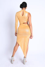 Load image into Gallery viewer, Foil Asymmetric Sleeve And Cut Out Midi Dress
