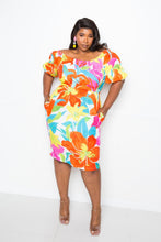Load image into Gallery viewer, Flower Print Off The Shoulder Dress
