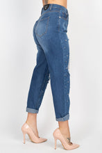 Load image into Gallery viewer, Rhinestones Ripped-front Denim Jeans
