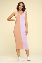 Load image into Gallery viewer, Casual Two-tone Midi Dress, Scoop Neck, Sleeveless
