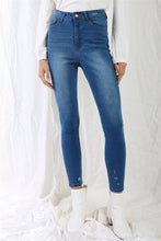 Load image into Gallery viewer, Mid Blue High-waisted With Rips Skinny Denim Jeans
