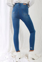 Load image into Gallery viewer, Mid Blue High-waisted With Rips Skinny Denim Jeans
