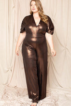 Load image into Gallery viewer, Metallic Ribbed Drop Shoulder Plus Size Jumpsuit
