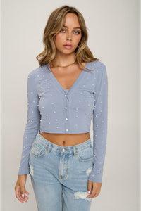 Faux Pearl Crop Top And Cardigan Set