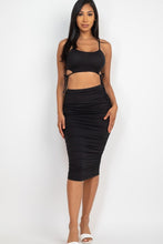 Load image into Gallery viewer, Cut-out Tie Side Crop Top &amp; Ruched Midi Skirt Set
