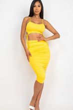 Load image into Gallery viewer, Cut-out Tie Side Crop Top &amp; Ruched Midi Skirt Set
