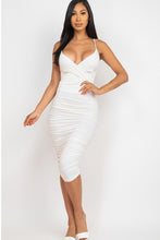 Load image into Gallery viewer, Cross Wrap Ruched Midi Dress
