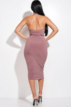 Load image into Gallery viewer, Solid Halter Neck Midi Dress With Criss Cross Front And Cutout

