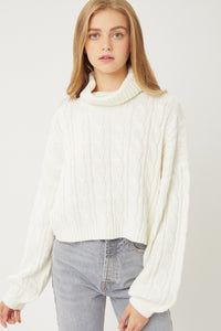 Turtle Neck Loose Fit Cable Knit Sweater