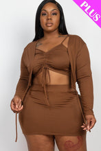 Load image into Gallery viewer, Plus Size Ruched Drawstring Cami Top &amp; Skirt Set With Cardigan
