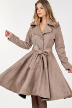 Load image into Gallery viewer, Button Tacking Collar A Line Suede Coat
