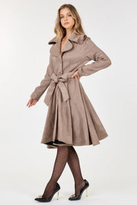 Button Tacking Collar A Line Suede Coat