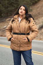 Load image into Gallery viewer, Plus Faux Fur Harness Buckle Belt Detail Long Fitted Puffer Jacket

