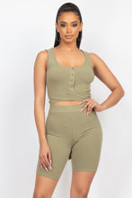 Load image into Gallery viewer, Buttons Scoop Neck Crop Top &amp; Biker Shorts Set
