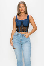 Load image into Gallery viewer, Floral Lace And Denim Crop Top
