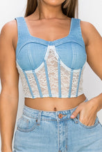 Load image into Gallery viewer, Floral Lace And Denim Crop Top
