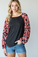 Load image into Gallery viewer, Round Neckline And Animal Print Color Block Top
