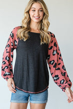 Load image into Gallery viewer, Round Neckline And Animal Print Color Block Top
