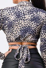 Load image into Gallery viewer, Sexy Animal Print Collared Back-tie Wrap Top
