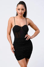 Load image into Gallery viewer, Luxe Glitter Front Mesh Ribbed Cami Mini Dress
