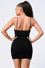 Load image into Gallery viewer, Luxe Glitter Front Mesh Ribbed Cami Mini Dress
