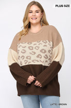 Load image into Gallery viewer, Color Block And Leopard Pattern Mixed Pullover Sweater
