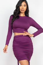 Load image into Gallery viewer, Ruched Side Crop Top &amp; Drawstring Skirt Set
