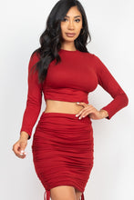 Load image into Gallery viewer, Ruched Side Crop Top &amp; Drawstring Skirt Set
