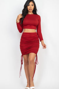 Ruched Side Crop Top & Drawstring Skirt Set