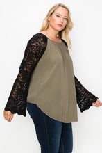 Load image into Gallery viewer, Solid Top Featuring Flattering Lace Bell Sleeves
